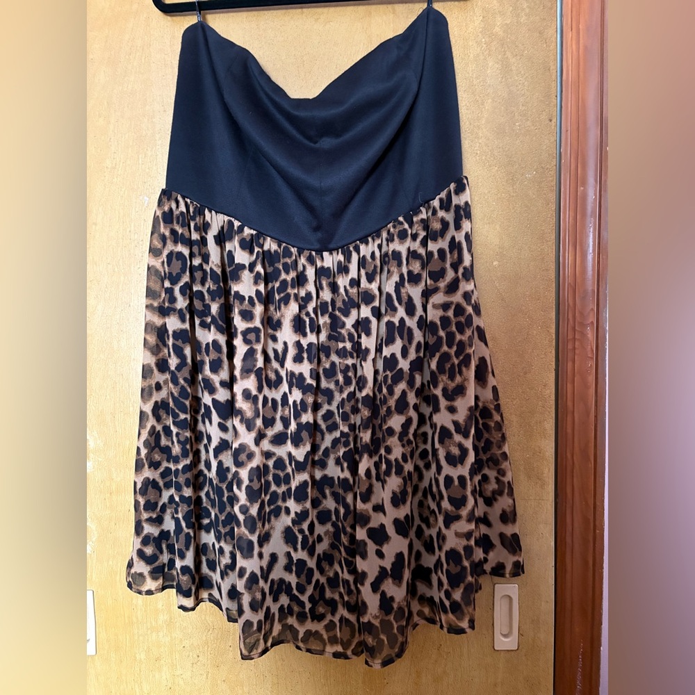 Forever 21 strapless mini dress with leopard print skirt